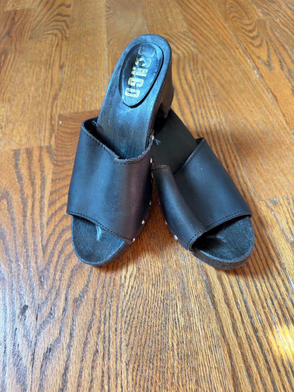 Y2K Bongo Black Platform Clog Mules Size 6 Studded Chunky Heel Shoes sz (6)